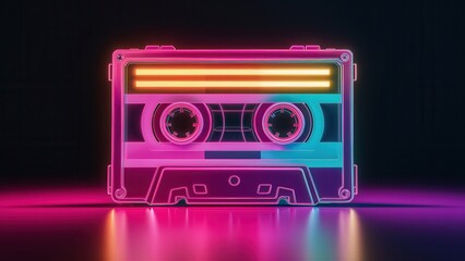 Vintage cassette tape with translucent case and neon pink and green lighting