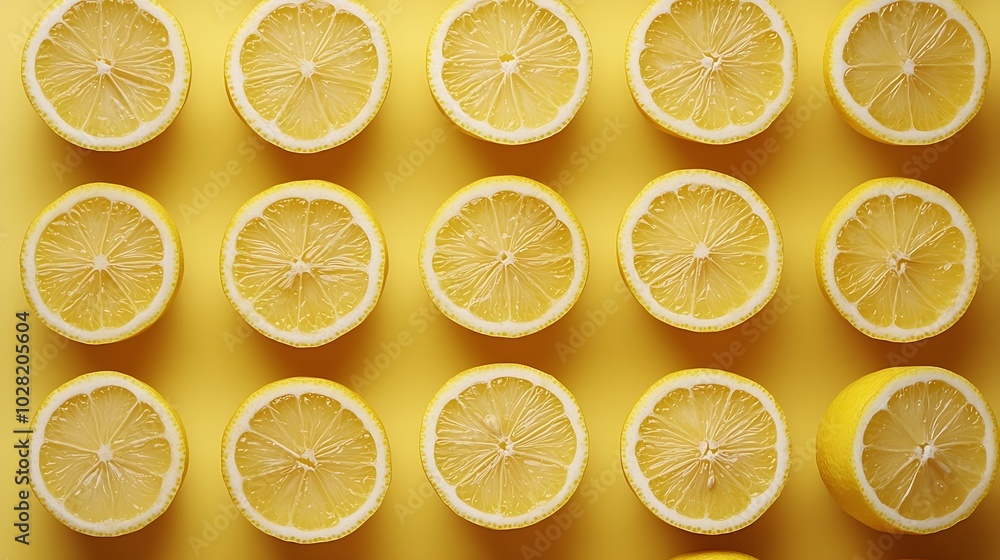 Aufkleber Fresh lemons pattern background Copy space Top view : Generative AI