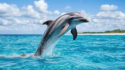 Obraz premium Playful Dolphin Leaping Out of the Ocean Water