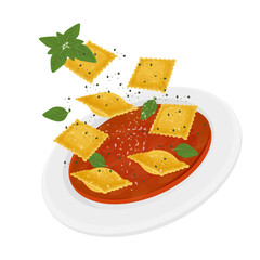 Vector Illustration Logo Clipart Levitation Italian Ravioli with Tomato Sauce
