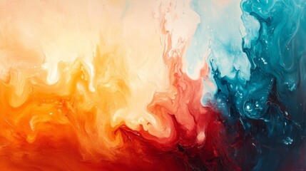 Abstract Painting with Swirling Colors of Red, Orange, Blue, and White