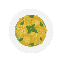 Vector Illustration Logo Clipart Top View Ravioli With Pesto Sauce