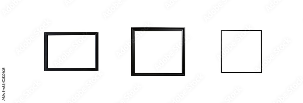 Wall mural set of thin black picture frames in various rectangular and square shapes, isolated on transparent b