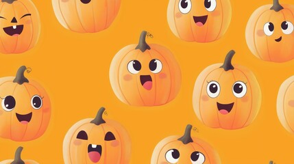 Naklejka premium Whimsical Halloween Pumpkins with Funny Faces and Emotions