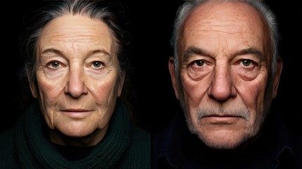 Senior Couple Portrait   Elderly Man and Woman Looking at Camera