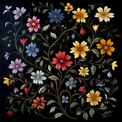 Colorful Flower Arrangement on Black Background.