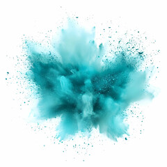 Teal Powder Explosion on White Background.