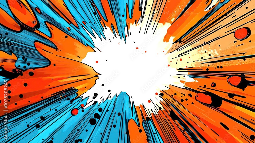 Poster a vibrant explosion graphic with dynamic lines and colors, creating a sense of energy.