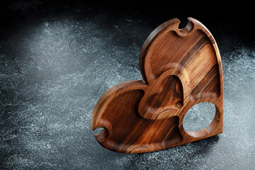 Wooden heart-shaped serving bowl for snacks, fruits, nuts, cheeses, meats and original serving of...