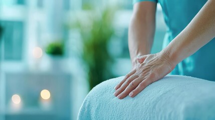 Massage therapy session, hands gently resting on a massage table.