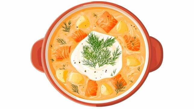 salmon soup with dill and sour cream