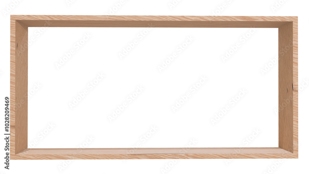 Poster minimalist display case: this 3d render showcases a sleek, rectangular wooden case with an open fron