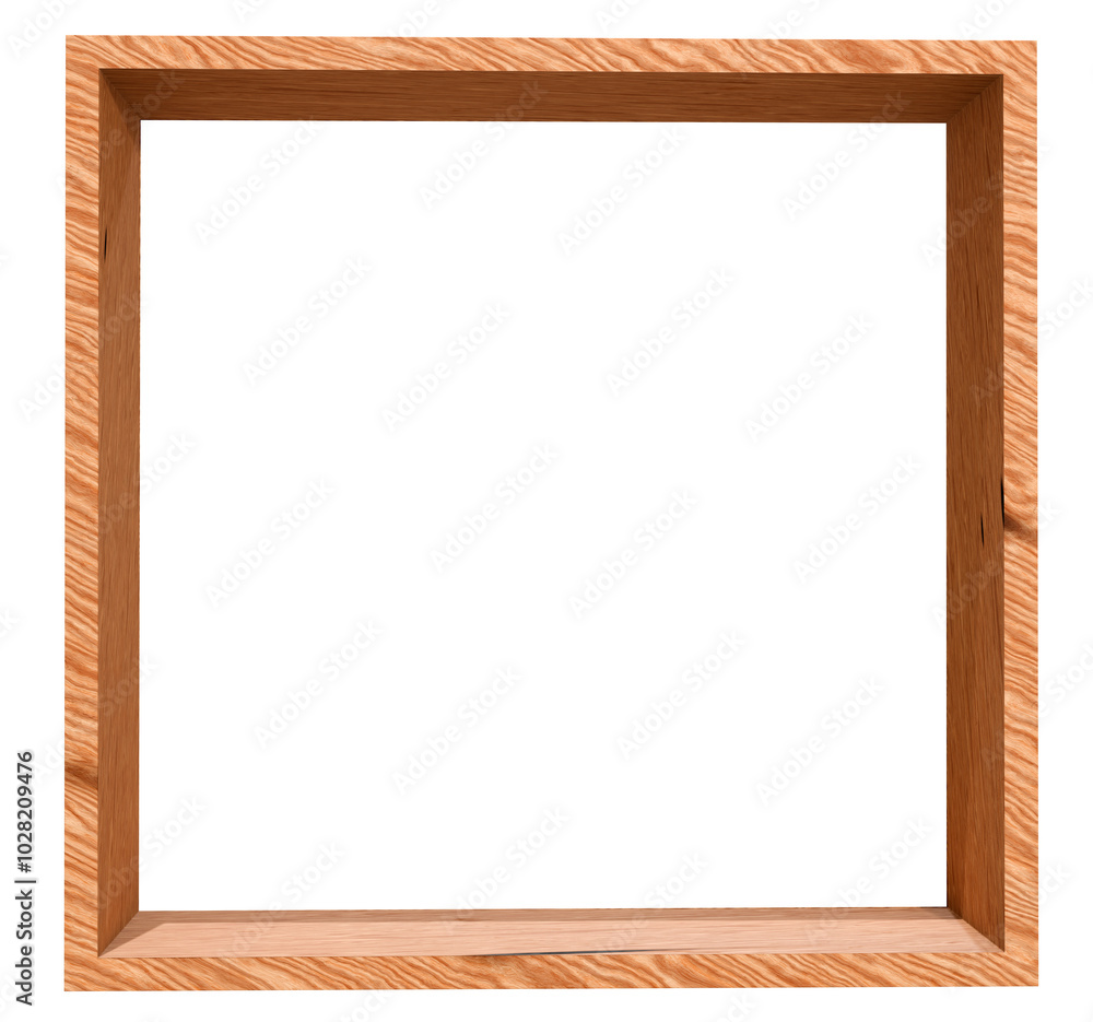 Poster 3d render depicts a rectangular wooden frame that appears to be floating against a transparent backg