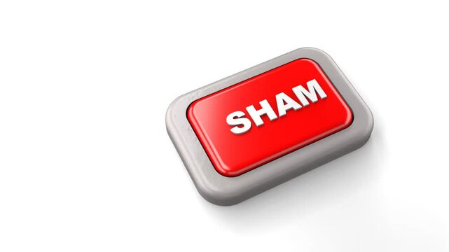3D Rendered Red Button Labeled SHAM Pressed by Finger White Background