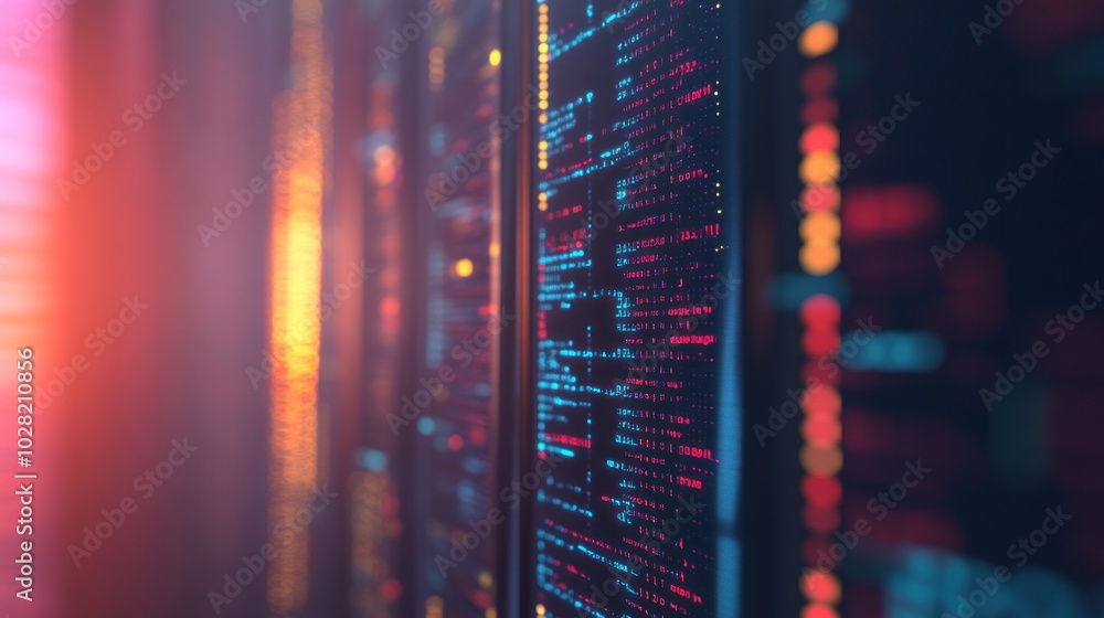 Poster server room with illuminated code