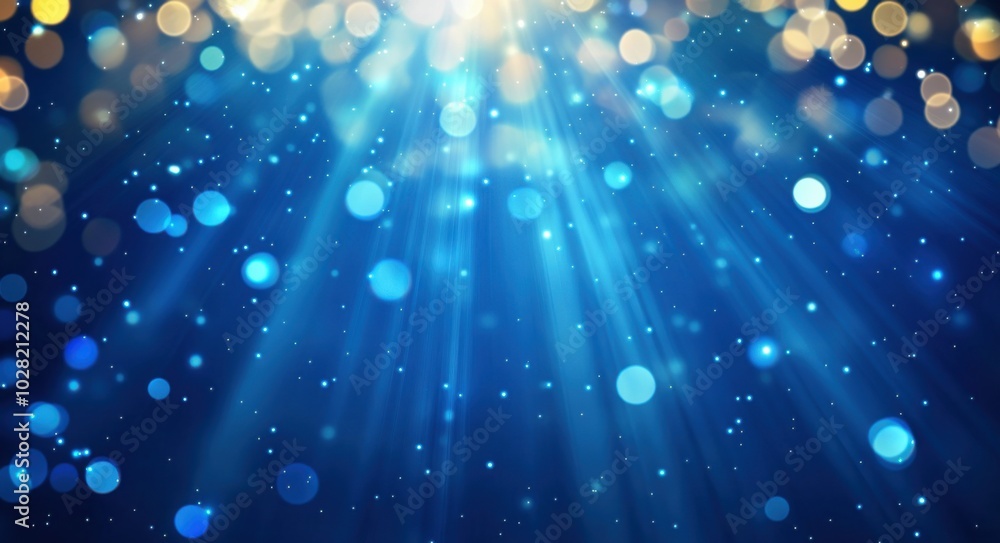 Poster bright blue glowing light rays create mesmerizing background filled with shimmering bokeh effects. t