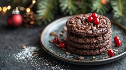 Luxury handmade chocolate mediants cookies bites Traditional french Christmas dessert Copy space : Generative AI