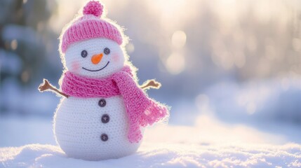 Obraz premium A Cheerful Snowman in Pink