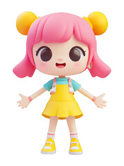 Vibrant 3D Cartoon Girl Character with Pink Hair on Transparent Background | Clear Background Illustration for Design & Overlay