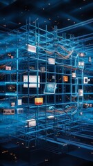 Abstract blue technology digital grid background image