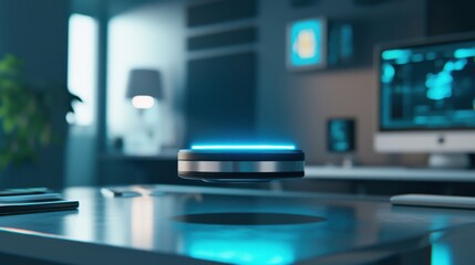 Naklejka premium Futuristic Hovering Device in Modern Office Setting