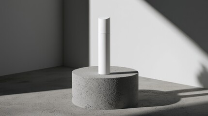 Minimalist White Bottle on Concrete Stand