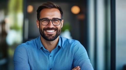 Obraz premium Confident Man Smiling in Professional Environment