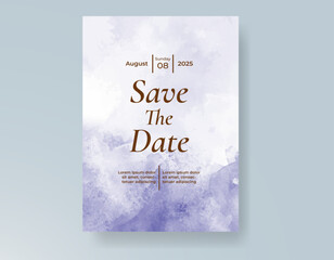 Wedding card invitation template with hand painted watercolor splash