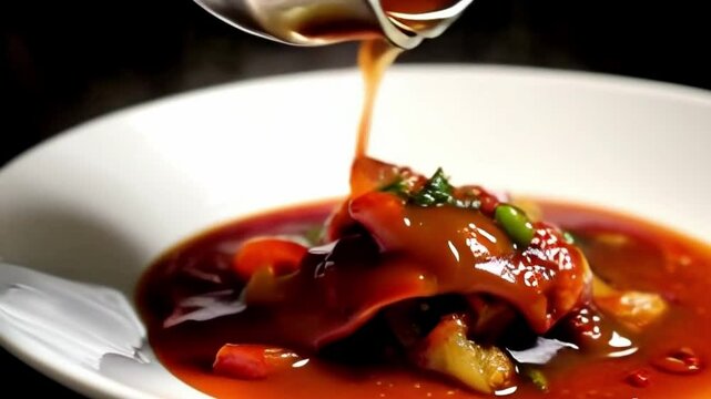food doused with sauce