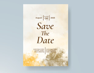 Wedding card invitation template with hand painted watercolor splash