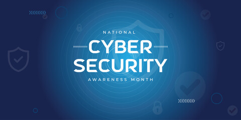 National cyber security awareness month is observed. flat design Cyber security banner gradient color blue