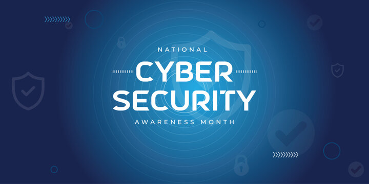 National cyber security awareness month is observed. flat design Cyber security banner gradient color blue