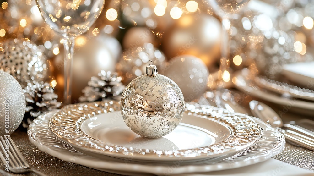 Aufkleber christmas and new year holiday table setting celebration place setting for dinner decorations copy s