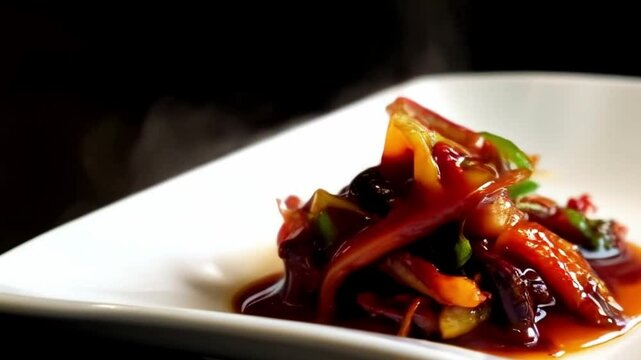 food doused with sauce