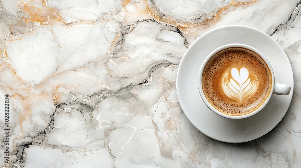 Poster coffee espresso in white cup marble background copy space top view : generative ai