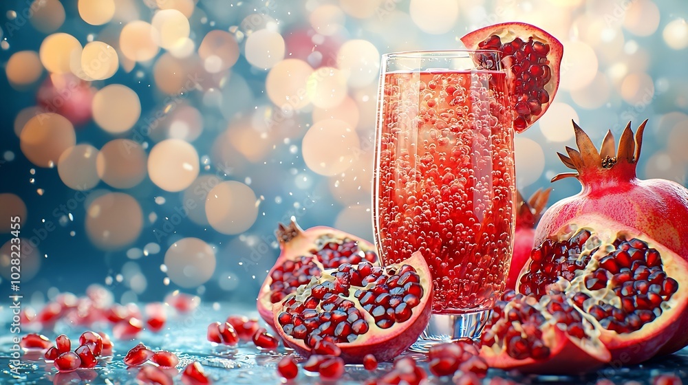 Aufkleber pomegranate juice in a glass stone background : generative ai