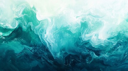 Abstract Painting of Whirlpools and Swirls in Teal and White