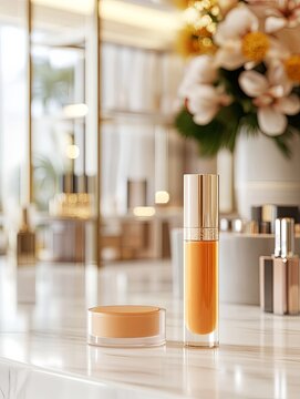 Elegant skincare products on a luxurious vanity table
