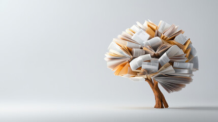creative representation of tree made from open book pages, symbolizing knowledge and growth. This artistic piece evokes sense of imagination and inspiration