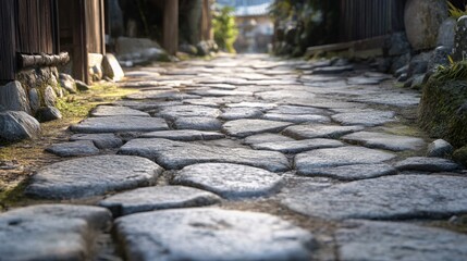Cobblestone Pathway Through a Japanese Village
