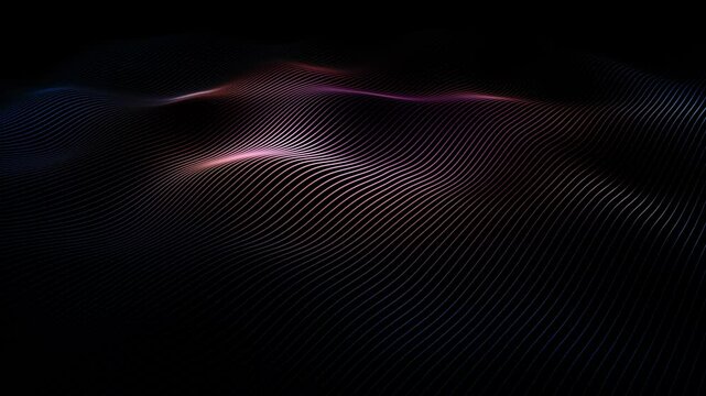Dark violet blue wavy lines pattern loop slow motion background.