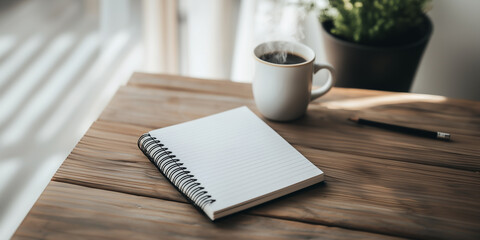 Notebook and cup of coffee