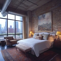 Modern loft bedroom with urban design
