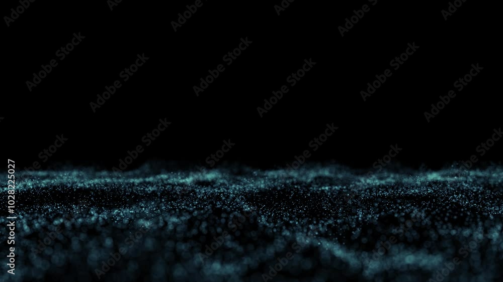 Poster dark blue dotted waves rotation on clean black loop copy space animation background.