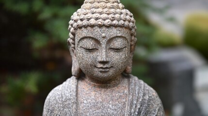 Fototapeta premium Serene Stone Buddha Statue with Closed Eyes