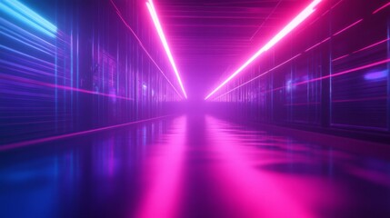 Naklejka premium Futuristic Neon Corridor with Pink and Blue Lights