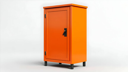 Orange Metal Cabinet with Door.