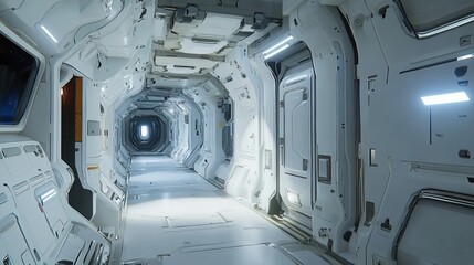 Futuristic Spaceship Corridor - White Interior Design