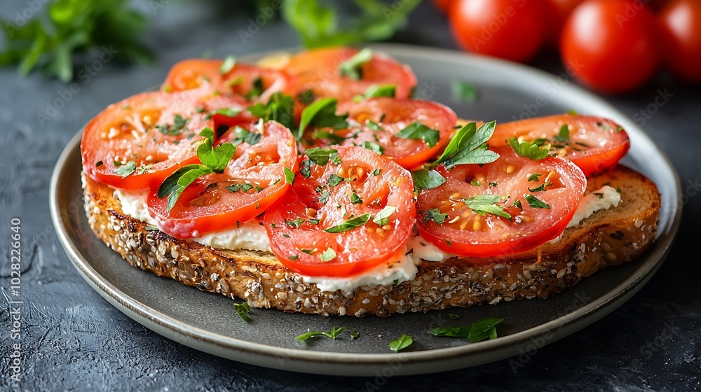 Poster sandwich toast with smoked salmon and cream cheese on plate grey background top view : generative ai