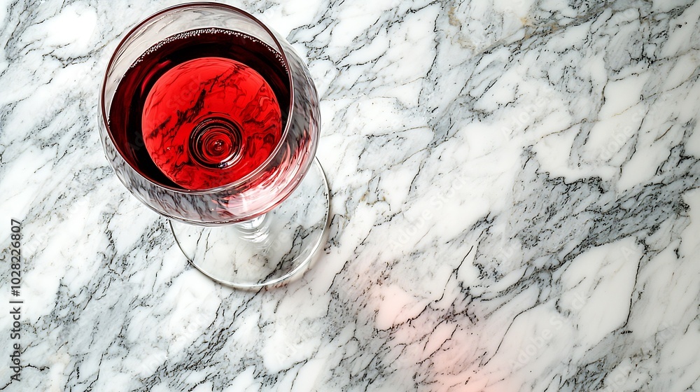 Poster red wine in glass marble background close up top view : generative ai
